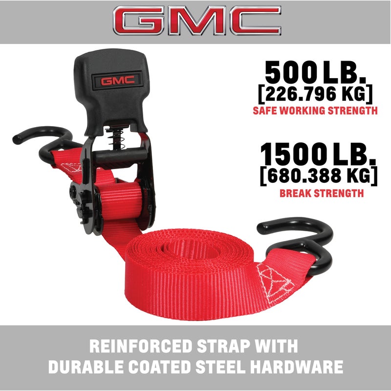 GMC G5000 Red 1" x 14' Rugged Durable Ratchet Tie Down Straps (1,500 LB Break Strength), 6 Pack - Image 5